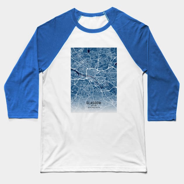 Glasgow City Map Blue Background Baseball T-Shirt by MapCarton